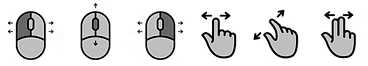 Three mouse controls followed by three touchscreen gestures for exploring the 3D scan